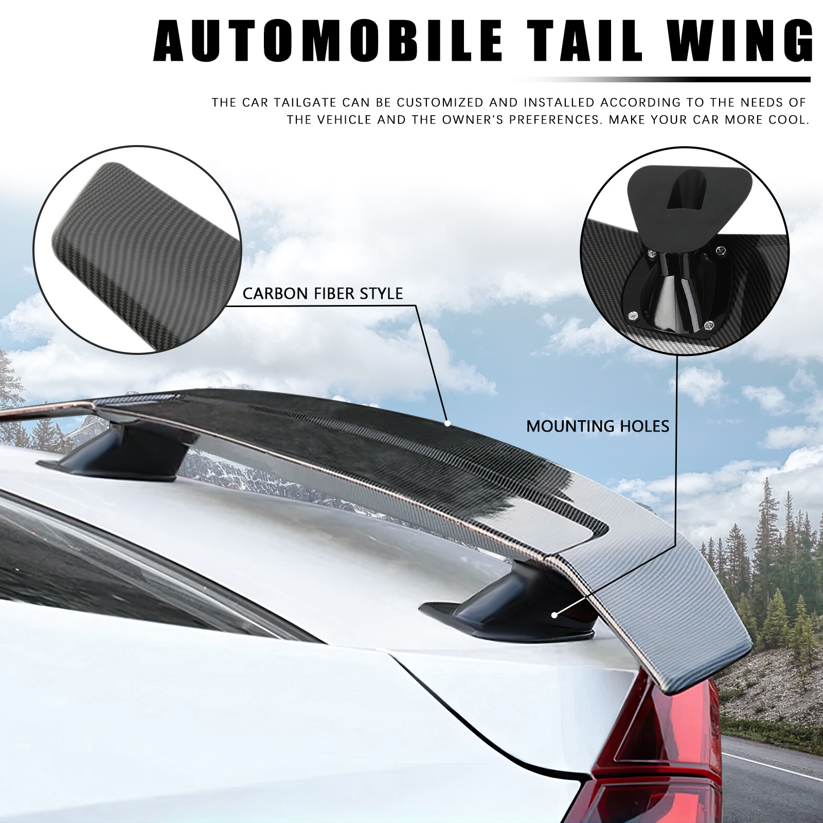 For Maserati GranTurismo 52" GT Rear Wing Spoiler with Brake Light Carbon Fiber