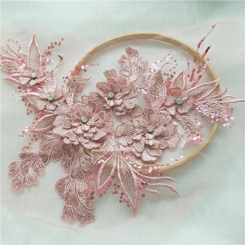 Embroidery Lace Applique 3D Sequin Patch DIY Wedding Dress Sewing Trimming Craft - Picture 15 of 22