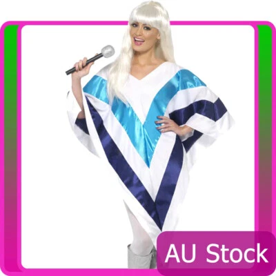 Ladies 70s Super Trooper Poncho Costume ABBA Music Dancing Queen Fancy Dress  - Photo 1/4