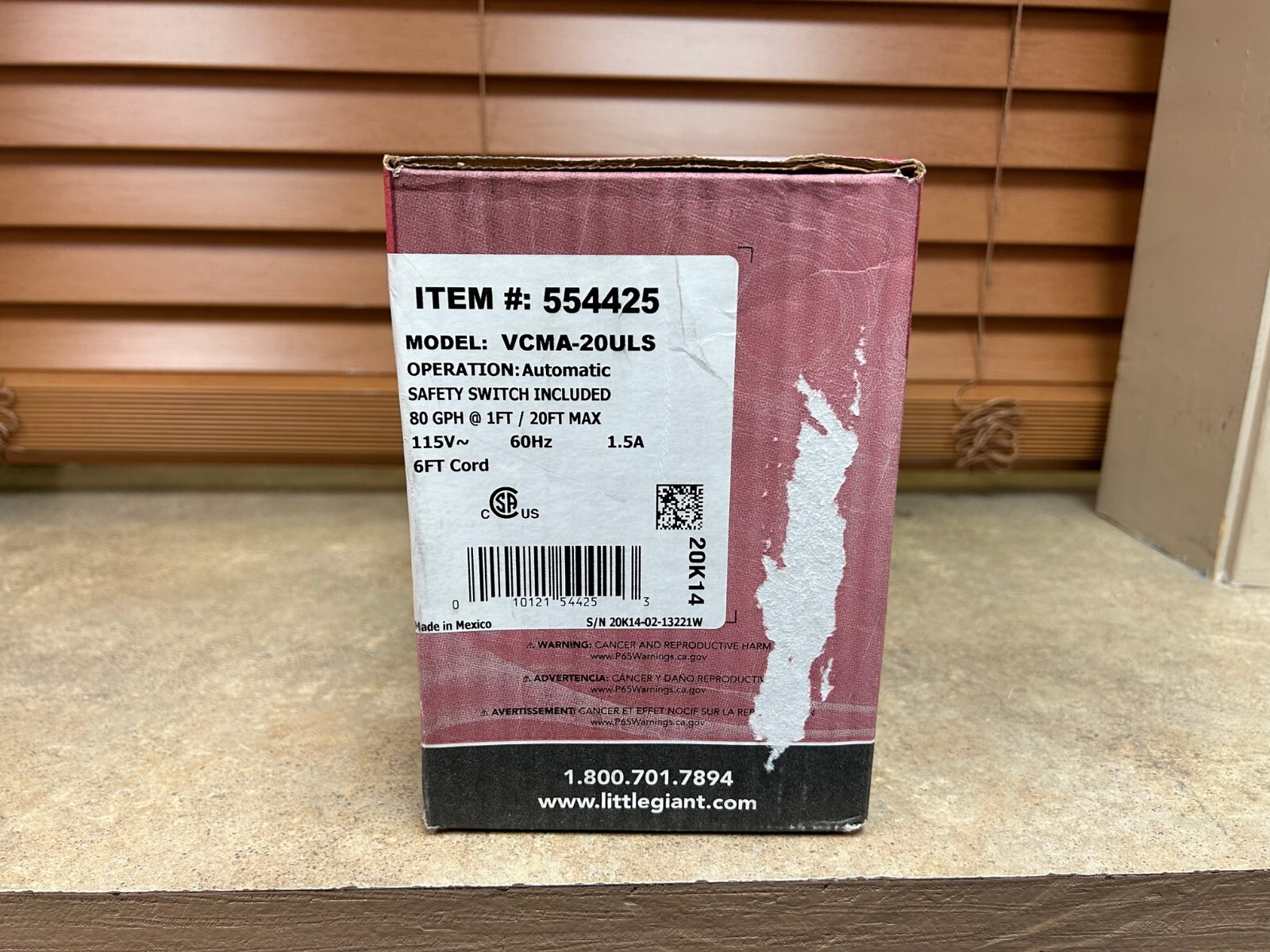 Little Giant VCMA-20ULS Condensate Removal Pump, Safety Switch, 554455