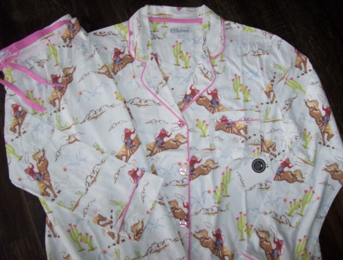NWT PJ Salvage Ivory/Pink HORSES COWGIRLS Cotton/Modal Knit Pajama/Lounge Set XL
