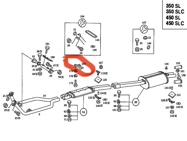 Suporte de escape OEM 1973-81 Mercedes 450SL 450SLC 350SL SLC R107 C107 1074900240 - Imagem 2 de 4