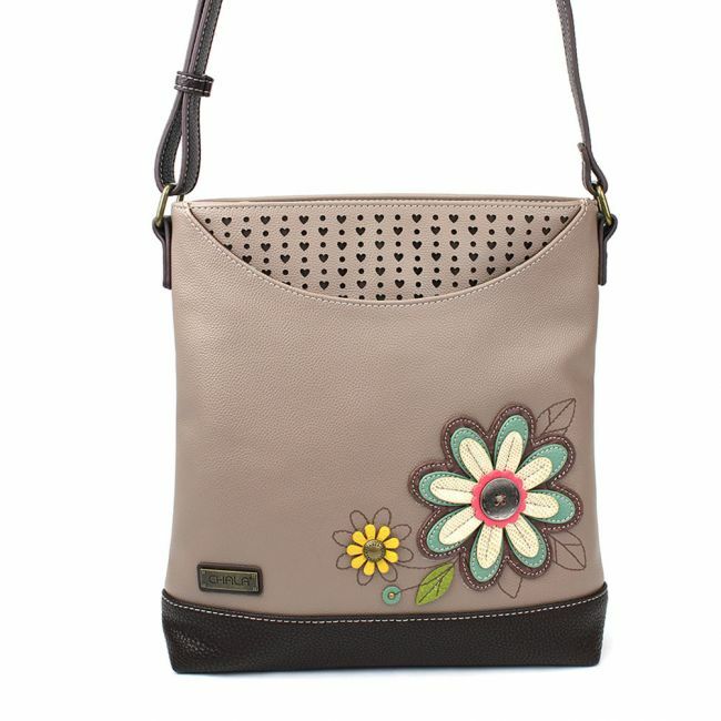 New Chala Sweet Messenger Crossbody  Bag Pleather DAISY Flower Grey Gray gift