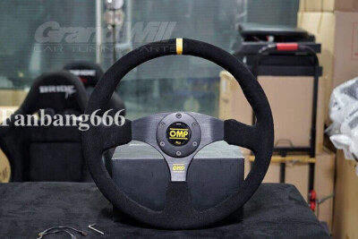 OMP 350mm 14' Suede Leather Black Stitching Flat Racing Sport Steering Wheel