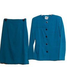 VTG Leslie Fay Suit Skirt 2PC Turqoise Blue Faux Suede Polyester Spandex PSmall