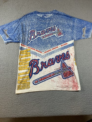 Vintage 90s Atlanta Braves Shirt AOP Size XL MLB Single Stitch Rare - Picture 7 of 8