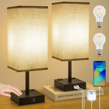 Bedside Lamps Set of 2 Touch Table Lamps with USB-C USB-A Charging Ports, 3 Way