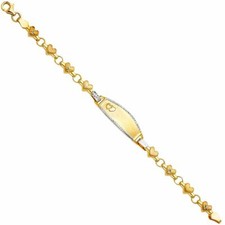 Real 14K White Yellow Gold Heart Stampato Baby Child ID Bracelet 6" Children