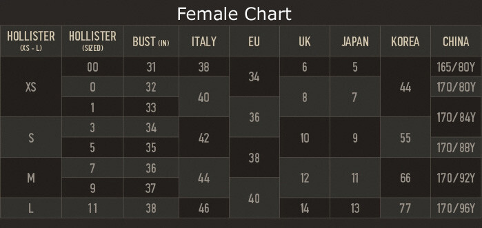 Hollister Jeans Size Chart