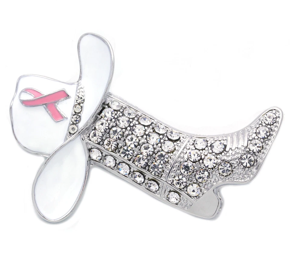 Botas vaqueras occidentales con conciencia sobre el cáncer de mama broche sombrero prendedor encanto regalo Foto 2 de 3