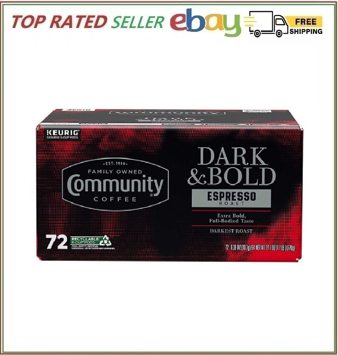Community Coffee Dark and Bold Espresso Roast Single Serve (72 ct.)