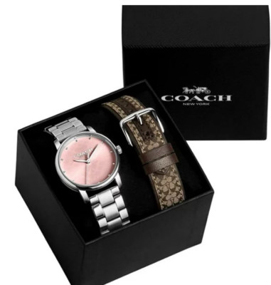 COACH 14000088 GRAND PINK LOGO DIAL SILVER STAINLESS WOMENS WATCH