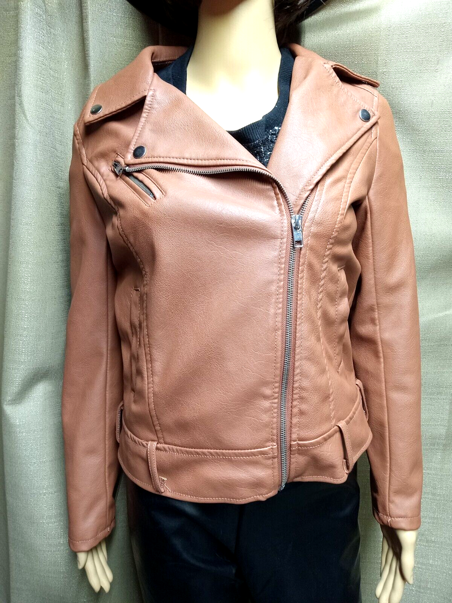 Women's Size Small Forever 21 Brown Faux Leather Full Zip Moto Jacket (No  Belt)