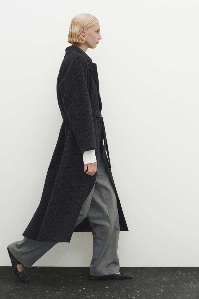 Massimo Dutti Long Wool Blend Check Robe Coat Size S NEW