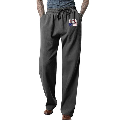 Men's Pants Lightweight Elastic Waist Printed Casual Work Dress Pants W/ Pockets - Picture 10 of 24