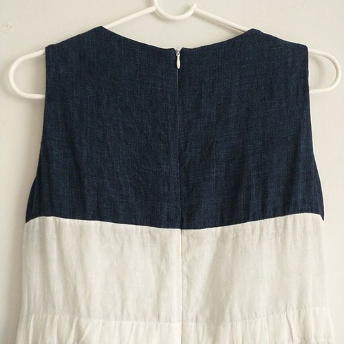 Armani Collezioni Shift Dress 40/S Navy Blue White Colorblock 100% Linen Italy - Picture 5 of 10