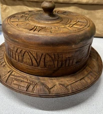 Vintage Cake Plate Teak Wood Cover Hand Carved Serving Plate Philippine