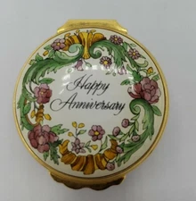 VINTAGE HALCYON DAYS HAPPY ANNIVERSARY TRINKET BOX NICE