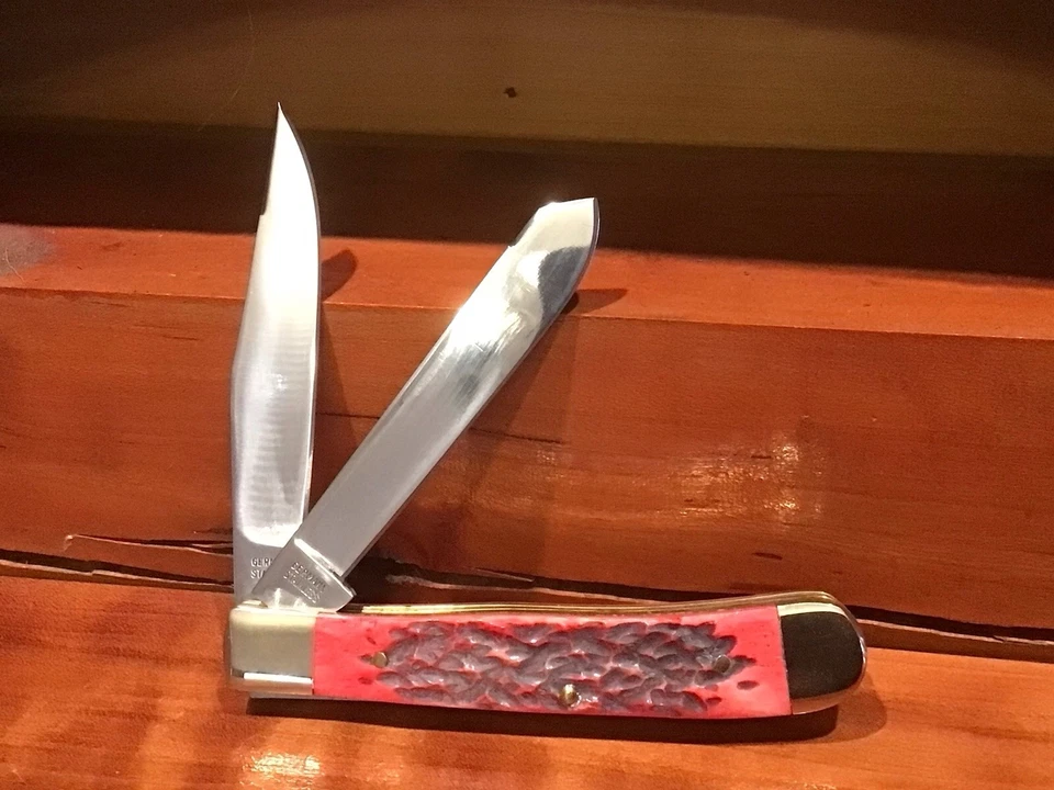 Cuchillo Buck Creek SOLINGEN ALEMANIA Cuchillo Trampero Hueso Rojo Gigged Foto 4 de 4