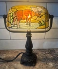 Vintage Tiffany Style Stained Glass Bankers Accent Light Desk Lamp - Moose