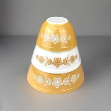 SET OF 3 Vtg 1970s PYREX Butterfly Gold Nesting Mixing Bowls 401 + 402 + 403