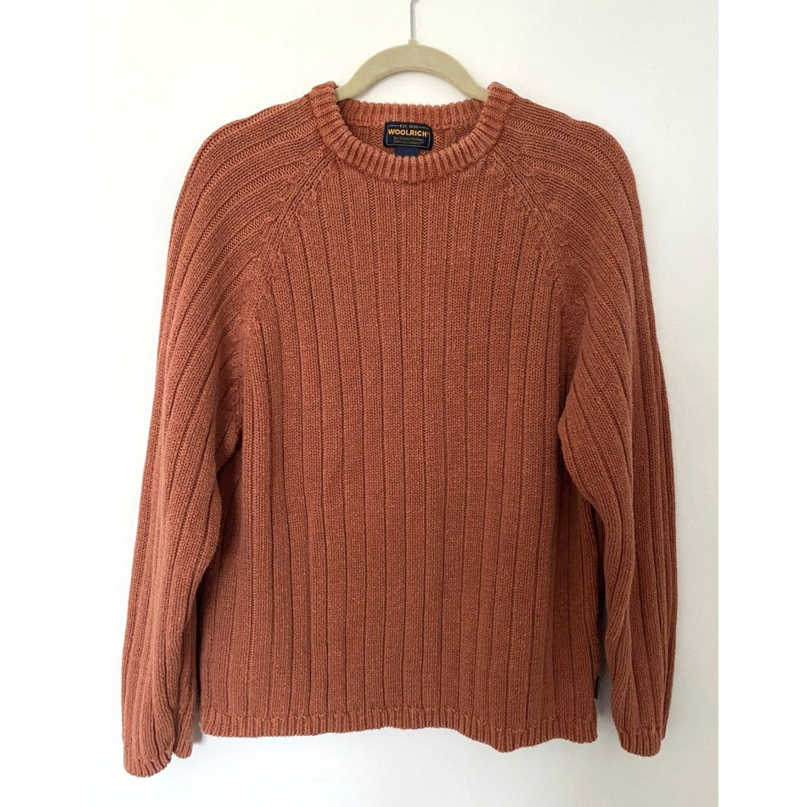 Vintage Woolrich Terra Cotta Crewneck Cable Knit Sweater Mens Ramie CottonSz L