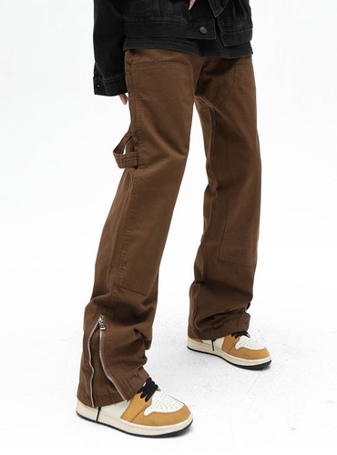 Brown micro-flared zipper jeans men's winter trendy loose casual pants - Picture 9 of 17