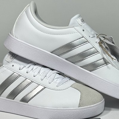 Adidas W VL Court Base Trainers Wht Silver Metallic Gry One ID3716 Womens sz 10