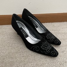 Vintage Stuart Weitzman Black Rhinestone Heels Womens 6 Shoes Pumps Floral