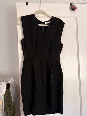 SANDRO Paris (US S/M) Classic Black Mini Dress Mesh V-Neck