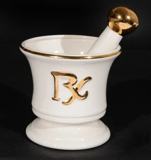RX Porcelain Pharmacy Apothecary Mortar & Pestle Set Fashioned by Blair Vintage