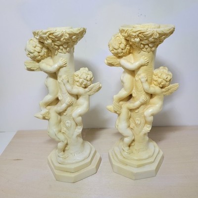 Vintage Norleans Cherub Angel Candle Holders Pair Italian Made Home Decor