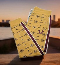 True Religion Men  s All-Over Logo Print Jogger Sweatpants Sz.L   Mustard/Buddha
