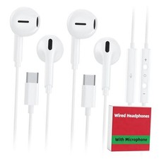 2 Pack USB C Wired Earbuds for iPhone 17/16/15 Pro Max Plus Air iPad  White