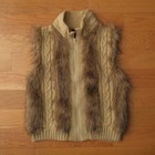 Yoki New York Cable Knit Faux Fur Vest Women's Size Medium Beige Zip Front