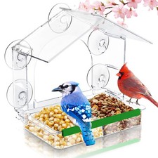 Window Bird Feeder, Clear Birds Feeder with 5 Strong Suction Cups, EasytoClea...