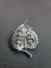 Vintage GERRY’S Shiny SILVERTONE LEAF PIN - 2 1/2”-Costume Jewelry Brooch Signed