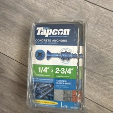 Tapcon 1/4" x 2-3/4" Star Recess Flat-Head Concrete Anchors Bit Included Qty. 75