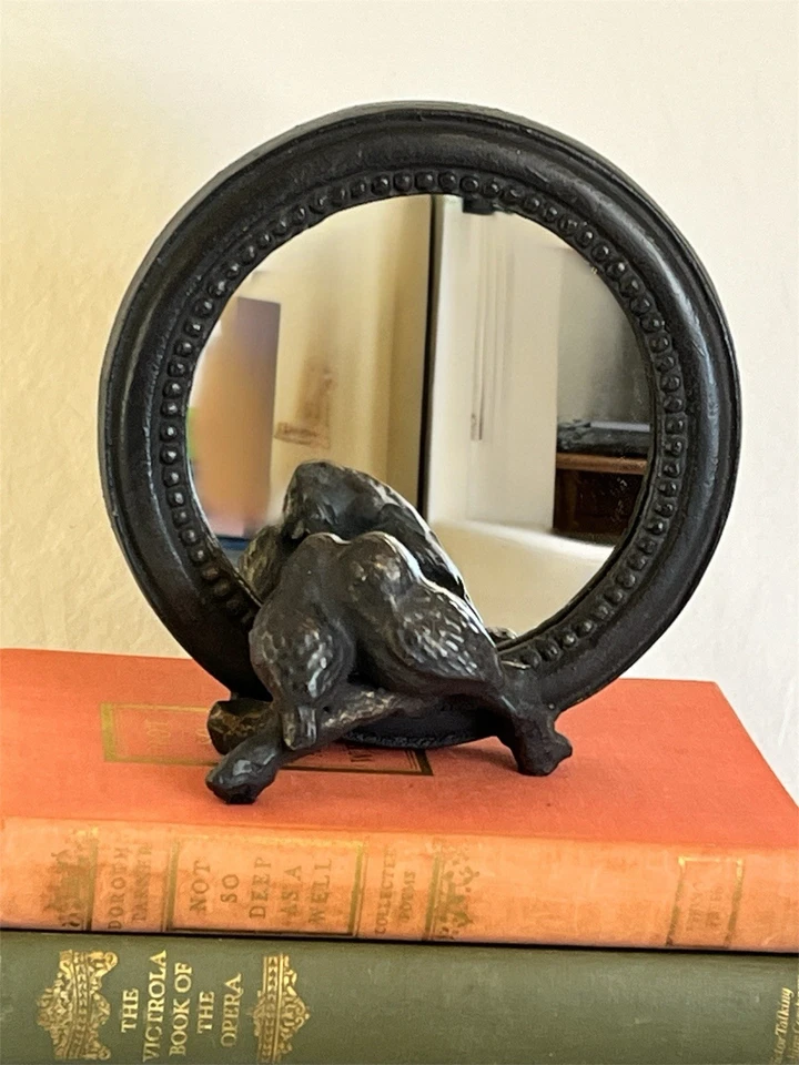 Vintage Iron Lovebird Mirror Standing for Vanity or Tabletop in Black Bronze - Image 2 of 4