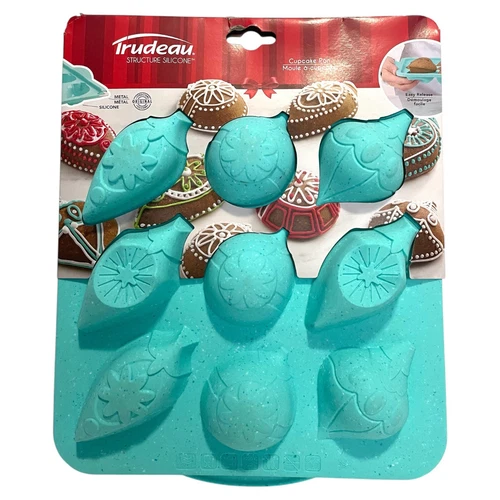 Trudeau Christmas 9.75" Structure Silicone Ornament Shaped Cupcake Pan - Blue