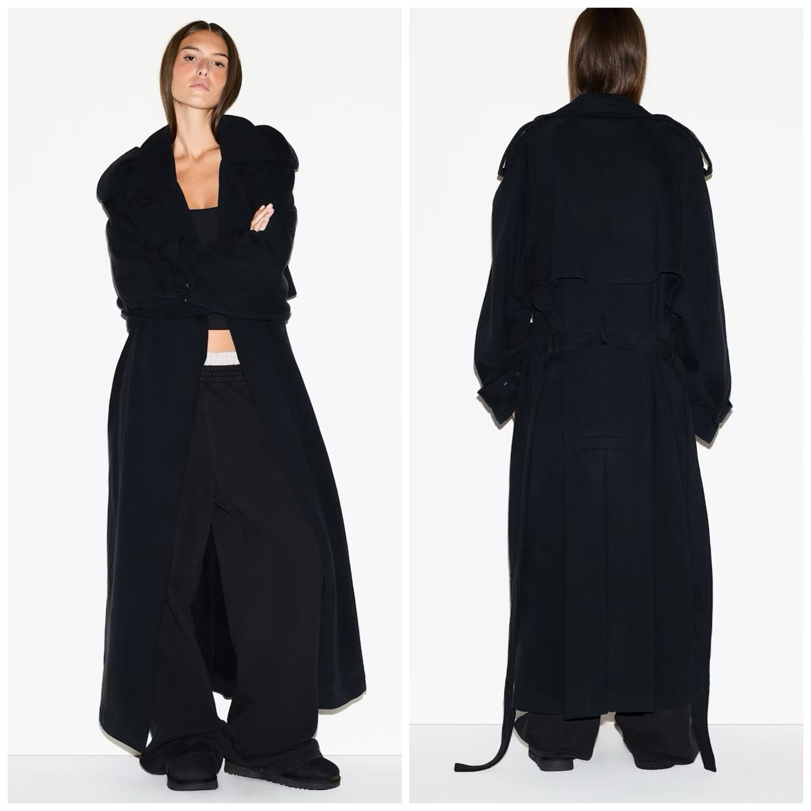 NWT $248 Skims Boyfriend Fleece Oversized Trench Coat In Washed Onyx Size: XL