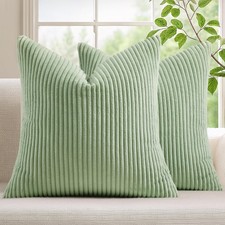 Mecatny 16x16 Sage Green Corduroy Throw Pillow Covers Set of 2 Sofa Couch Decor