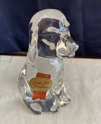 Vintage ANNA HUTTE BLEIKKRISTALL Lead Crystal  Glass Figurine Dog Paperweight