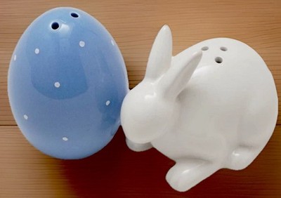 Ceramic Bunny Rabbit and Egg Salt & Pepper Shakers Farmhouse Table Easter Decor