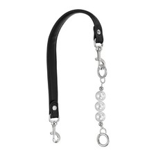 20 Inch PU Leather Purse Strap with Silver White Buckles and Pearl, Black