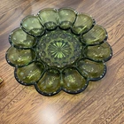 Vintage 1972 Anchor Hocking Glass Fairfield Avocado Green Egg Plate With Box