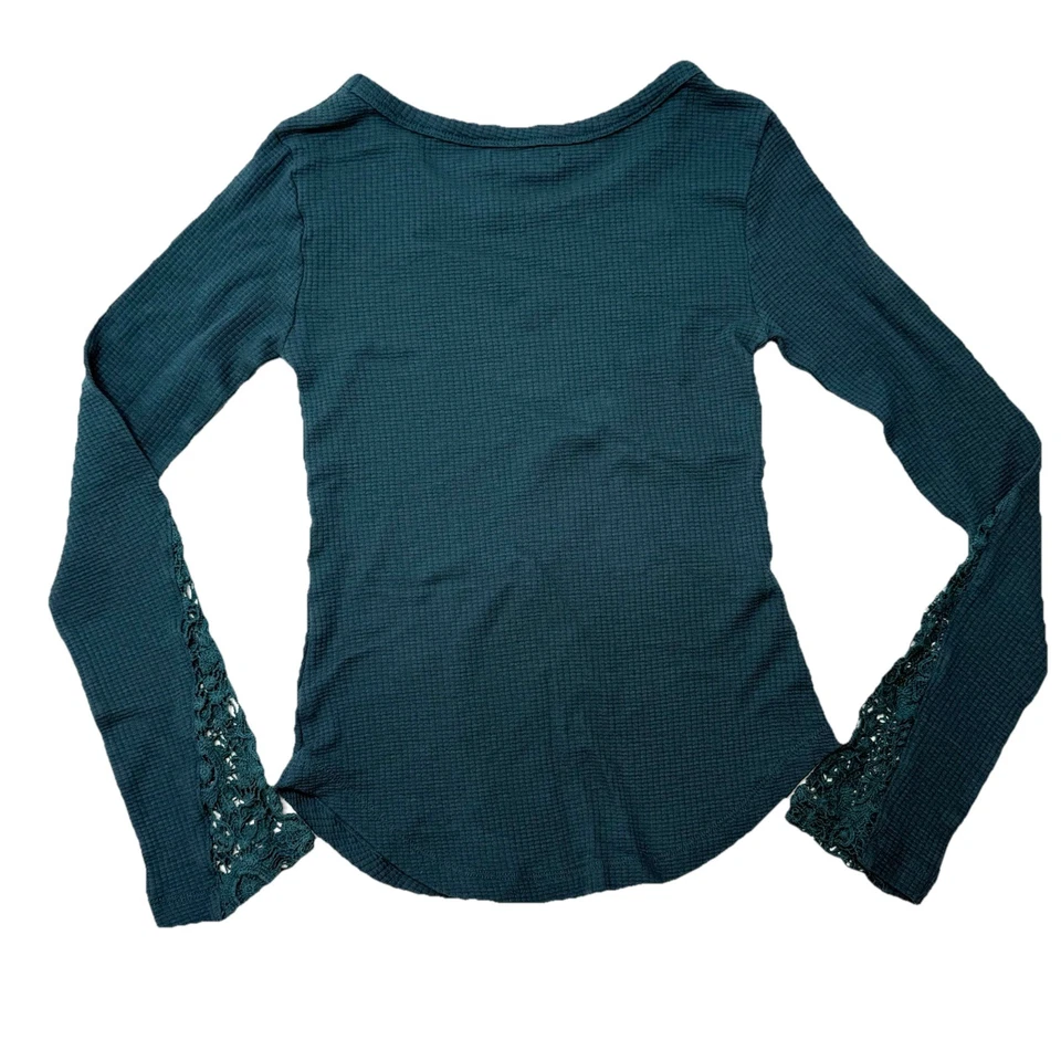 Camisa Top Waffle Threads 4 Thought Mujer Manga Larga Verde/Azul Crochet Encaje M Foto 2 de 4