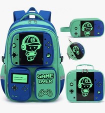 Kids Backpack for Boys - 4PC Gamer with Teal/Green/Blue backpack Set
