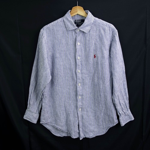 Polo Ralph Lauren 100% Linen Button Shirt Size M Striped Mens Long Sleeve - Picture 2 of 10
