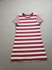SO Women Shirt Dress M Burgundy White Striped Short Sleeve Crew Neck Relaxed Fit